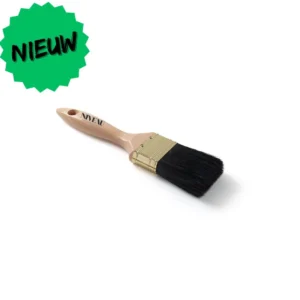 Platte kwast met houten gelakte steel en zwarte haren – NIVEAU Platte Kwast Zwart